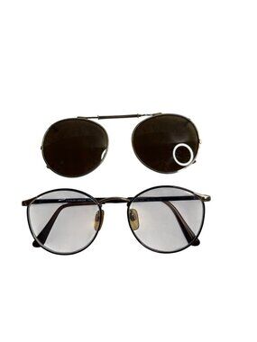 Giorgio Armani Round Eyeglasses With Clip-On Brown Sunglasses